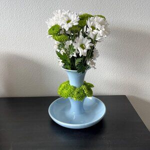 Vintage Lu-Ray Pastels Epergne // Windsor Blue Flower Frog Vase // 8" Tall